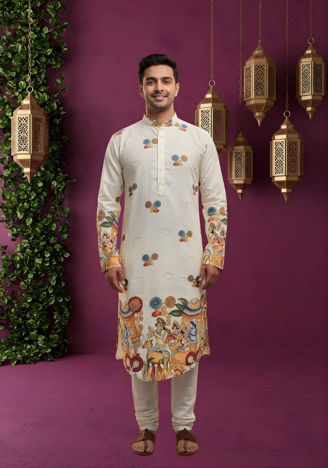 Digital Daman Kurta For Men Maharaja Fabric With Work