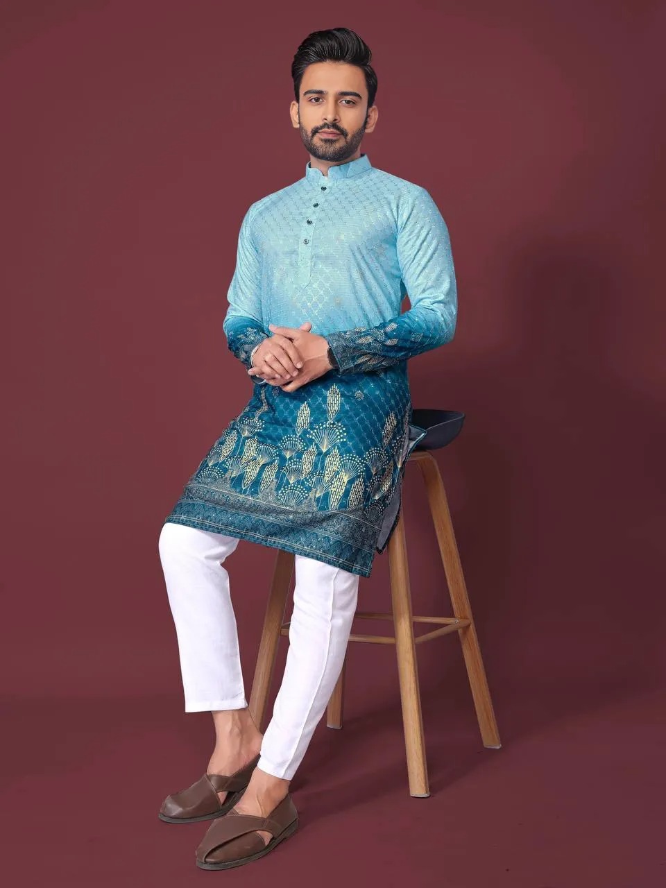 Daaman Cotton Fabric Men Kurta With Pajama in Crochet Work