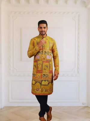 Trending Digital Position Print Men Kurta in Reyon Sifli