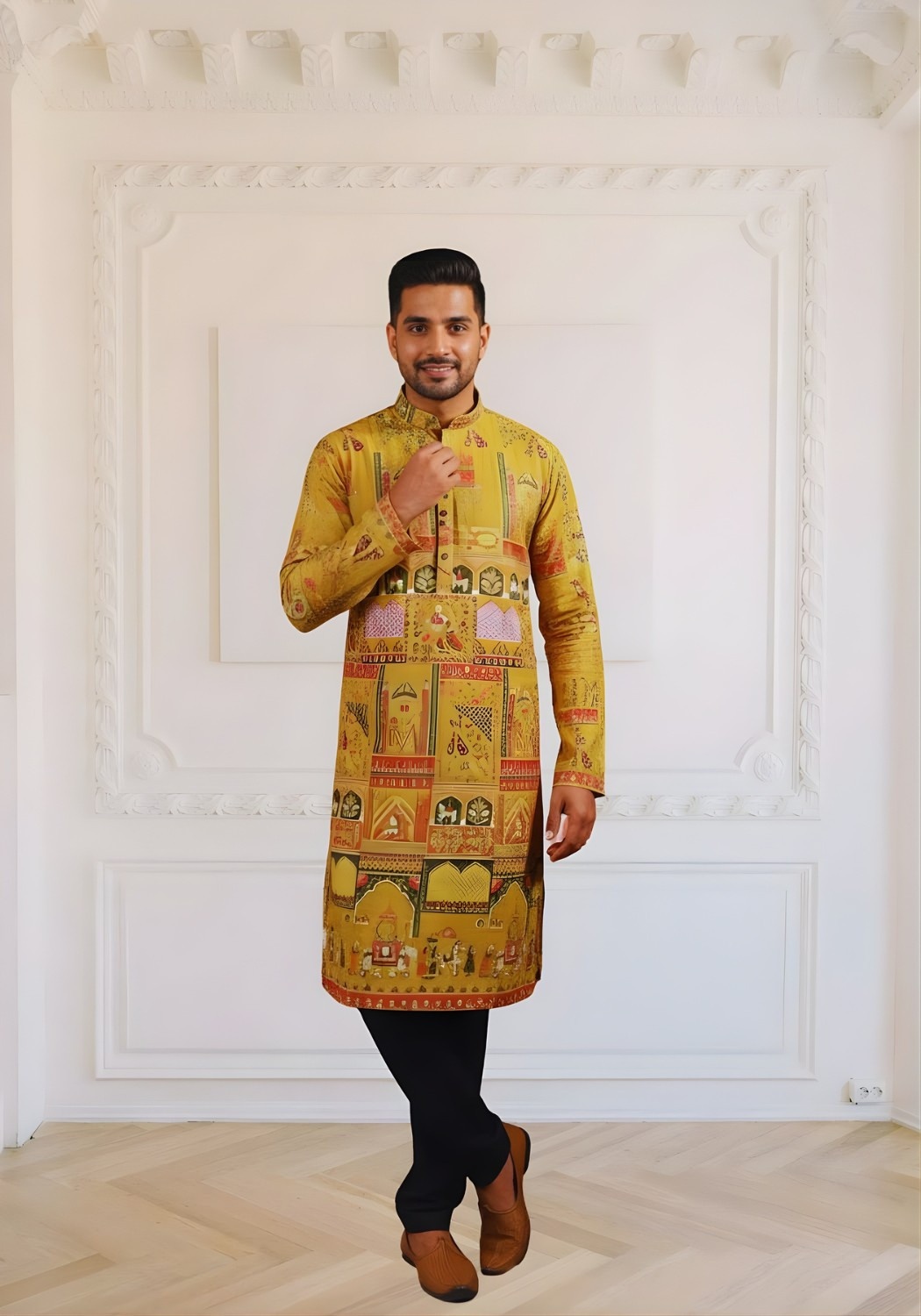 Trending Digital Position Print Men Kurta in Reyon Sifli