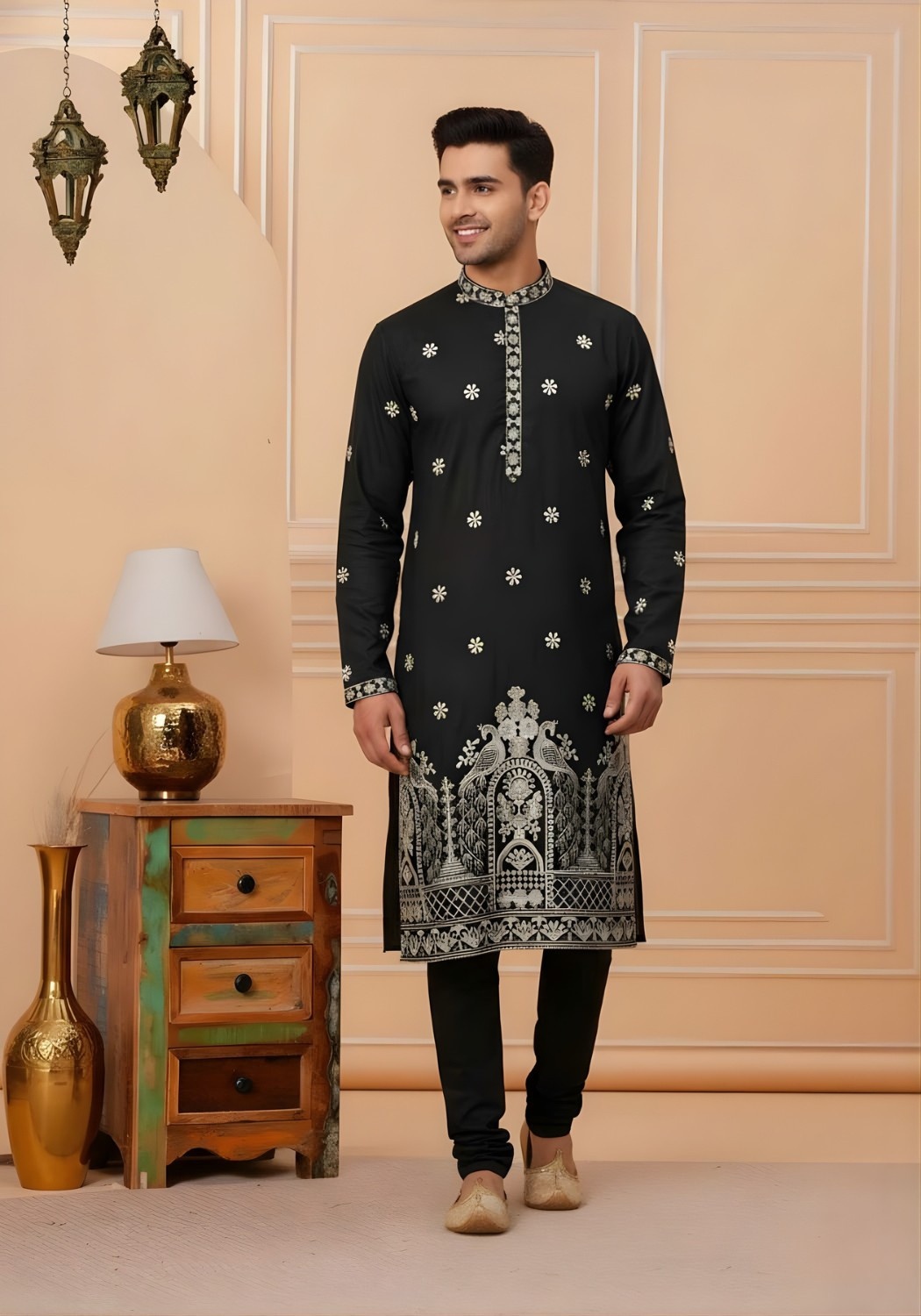 PEACOCK DAMAN Super Silk Men Kurta with Astar