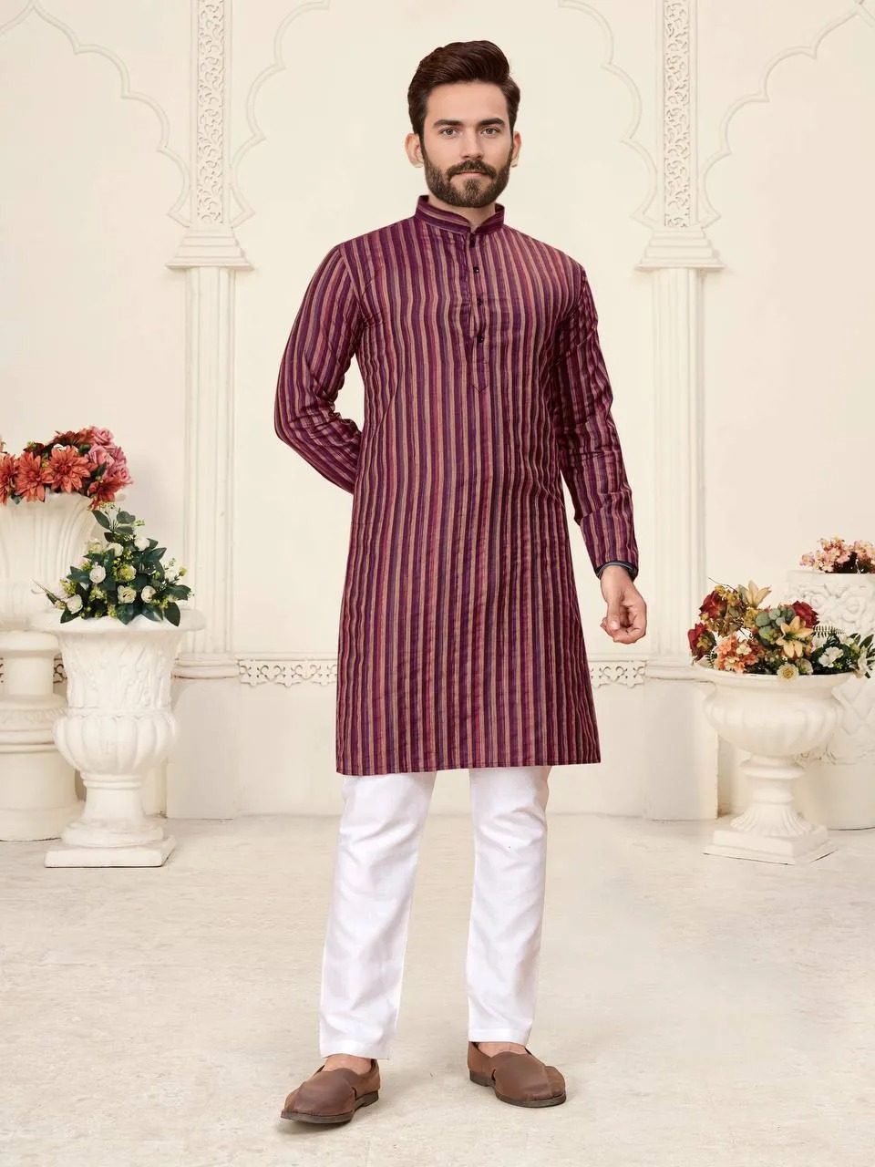 DHRUV-TARA Men’s Kurta Pure linen cotton Jacquard Fabric With Pajama 