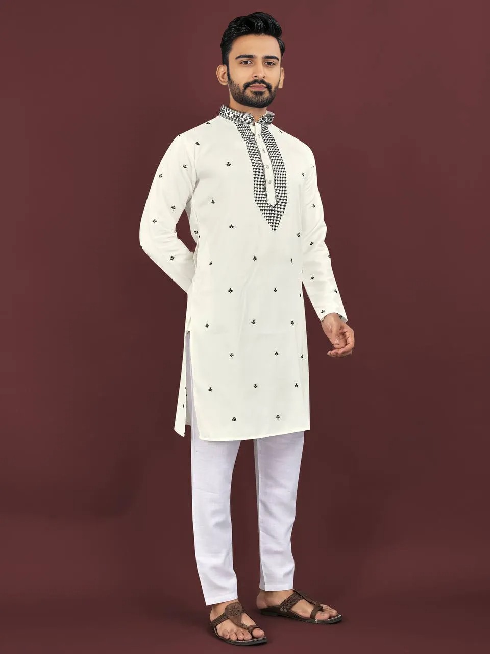 Angrakha men kurta Pajama in viscose silk with Embroidery work