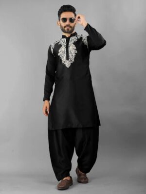SIKANDER Satin silk in Pathani-style Kurta pajama