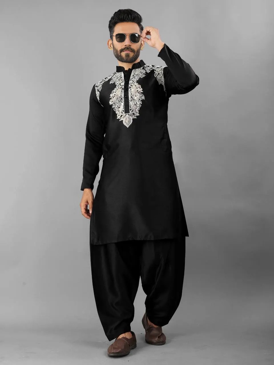 SIKANDER Satin silk in Pathani-style Kurta pajama