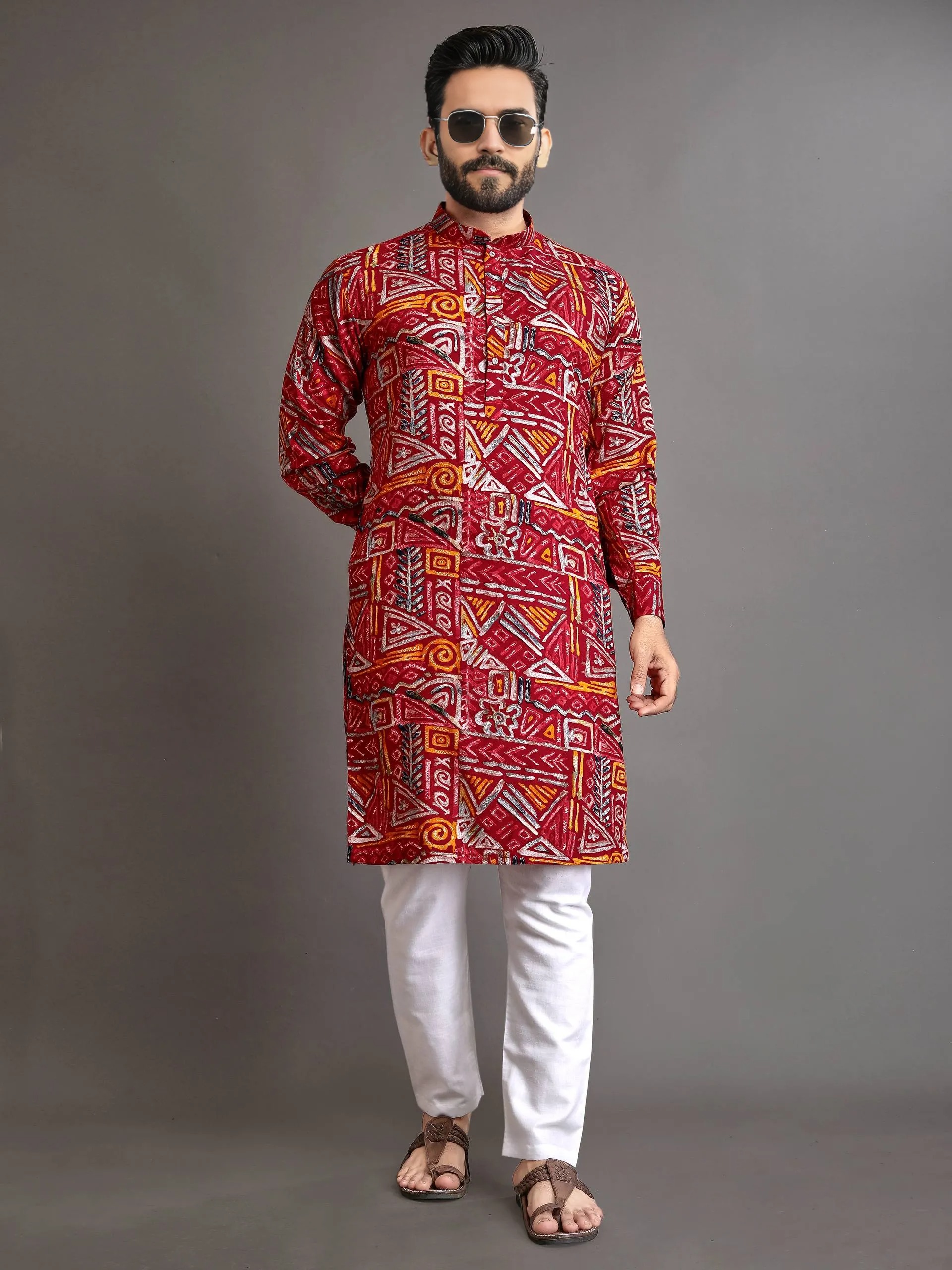 Magadheera-1&2 Soft Cotton Foil Print Men Kurta Pajama