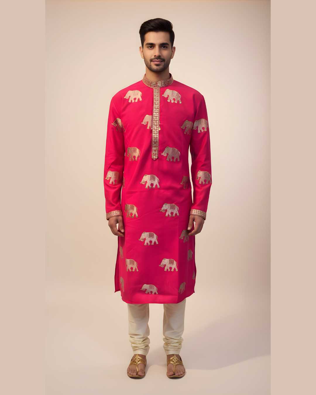 Designer Elephant Roman Silk Kurta with Fine Embroidery