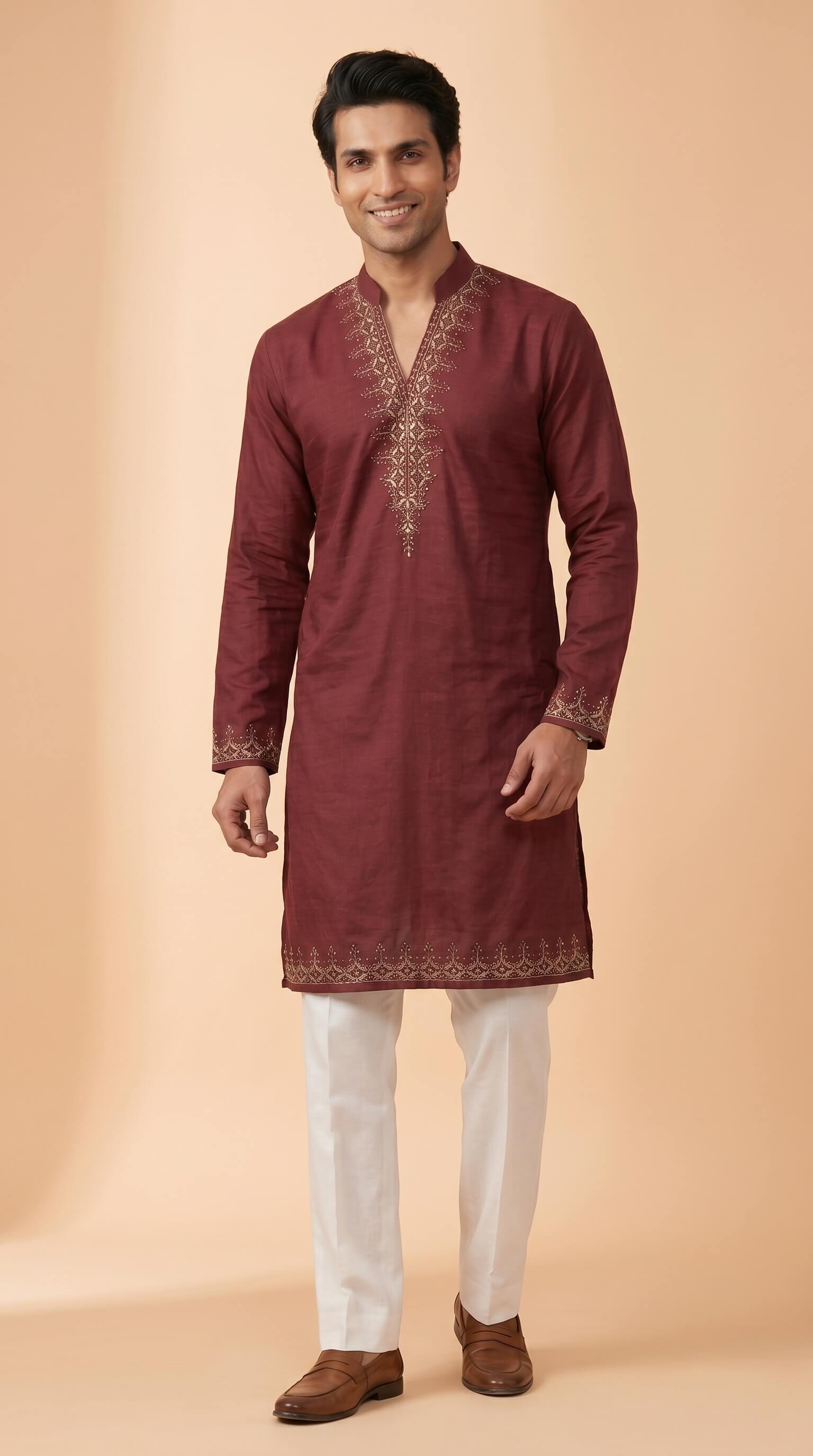 Maroon Embroidered Kurta for Men | Premium Festive & Wedding Wear Ethnic Kurta